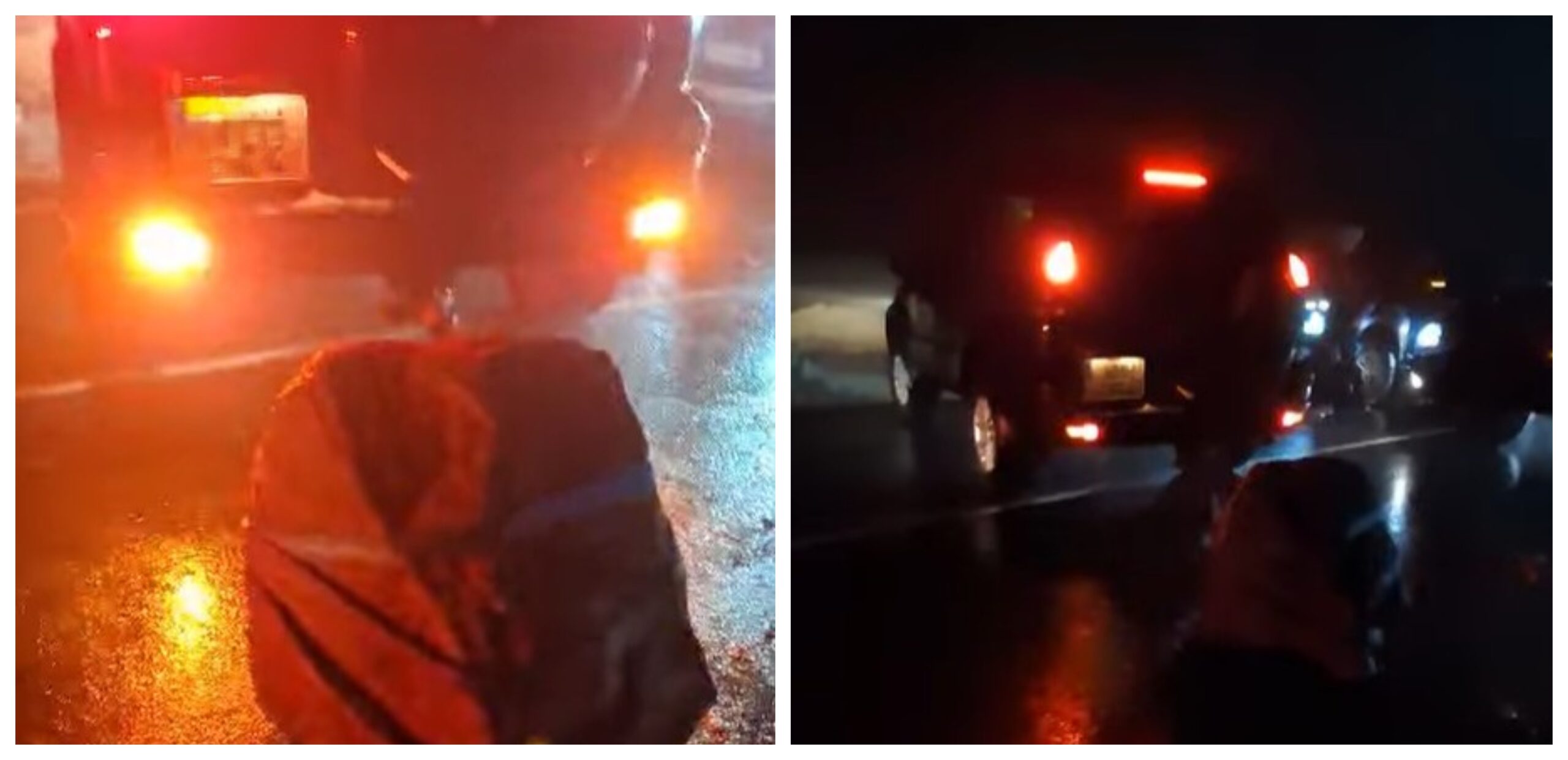 Citizens Remove Large Rock from Road After Landslide