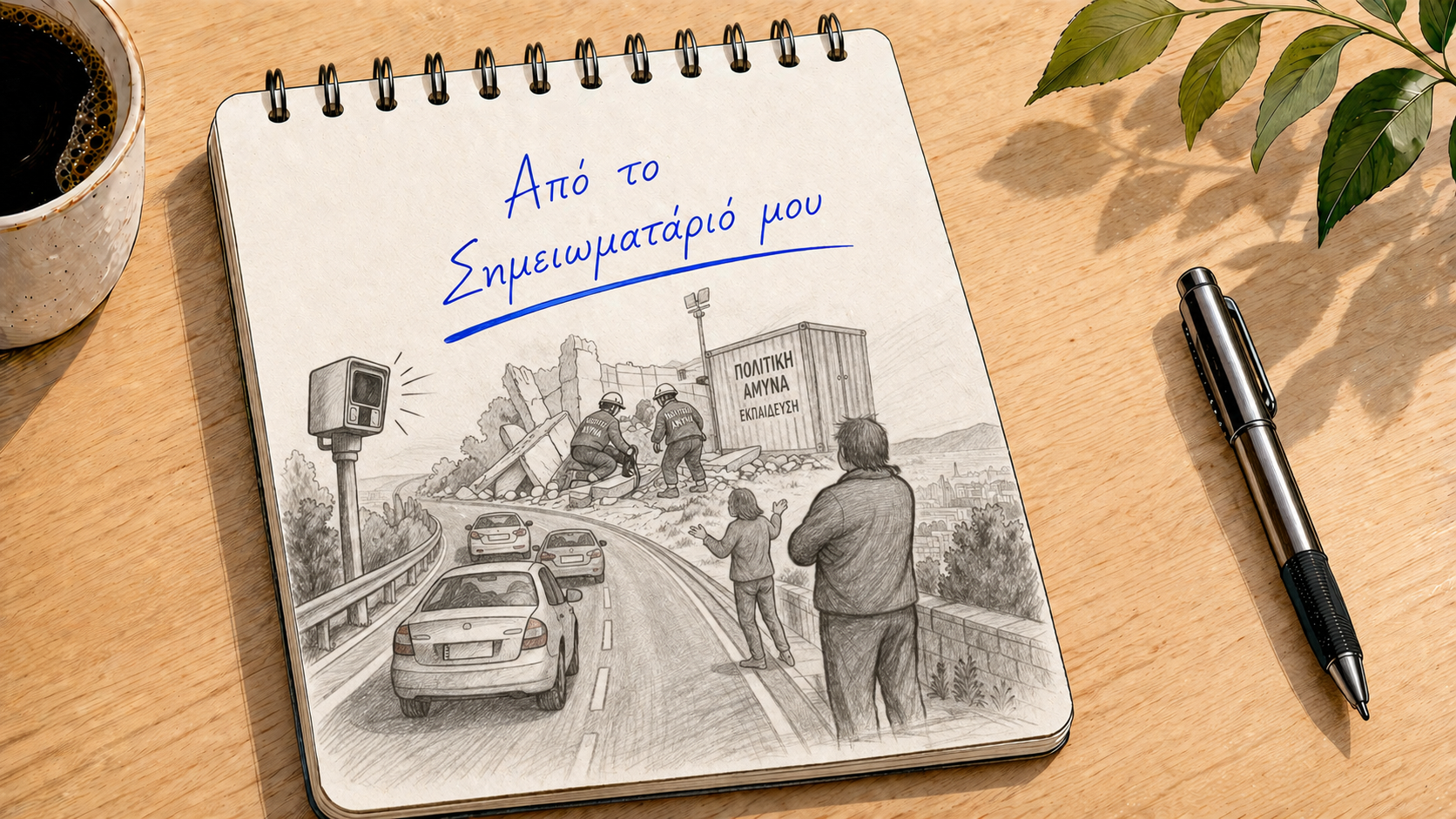 an ai creation of a notebook, traffic camera, civil defense