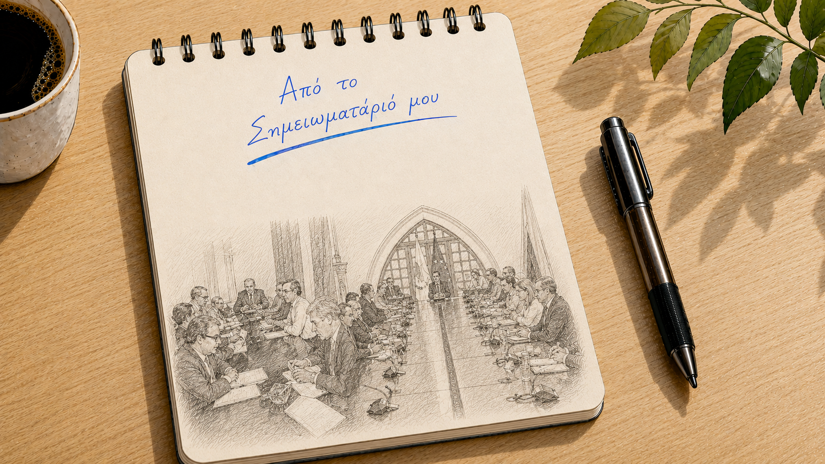 an ai creation notebook with a sketch photo of the political leadership